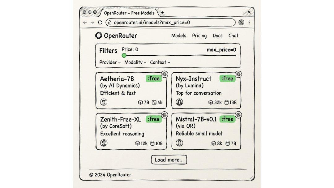 图 1：OpenRouter 免费模型列表页（按价格=0 筛选）