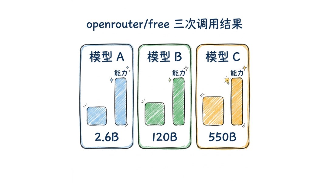 图 2：openrouter/free 三次调用返回的模型对比